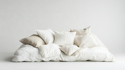 Obraz premium A bed with white pillows on either side and a white floor beneath it