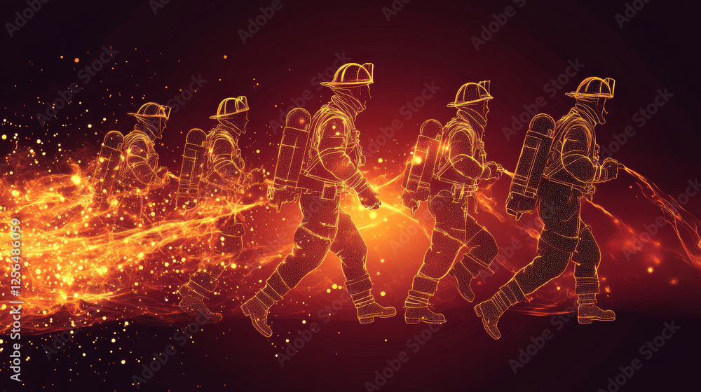 Poster firefighter of the particles. firefighter consists of circles and points. vector illustration