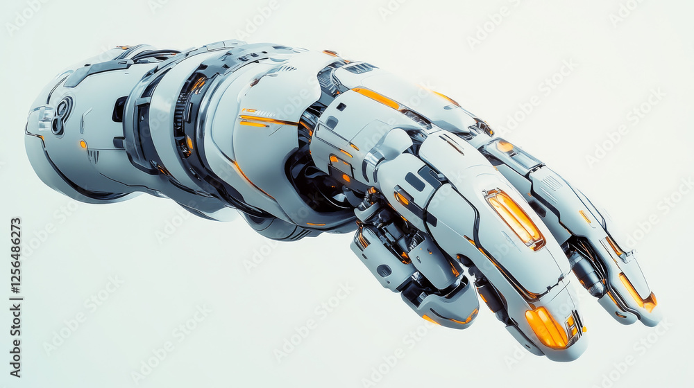 Poster mechanical arm hologram created with polygons and lines. a low-poly design symbolizing automation an