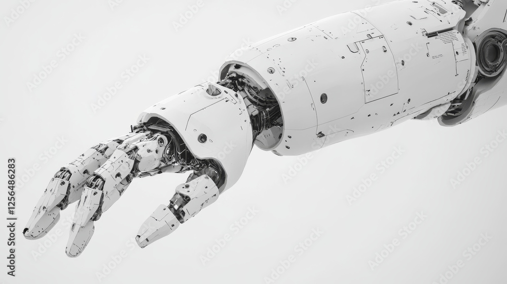 Poster mechanical arm hologram created with polygons and lines. a low-poly design symbolizing automation an