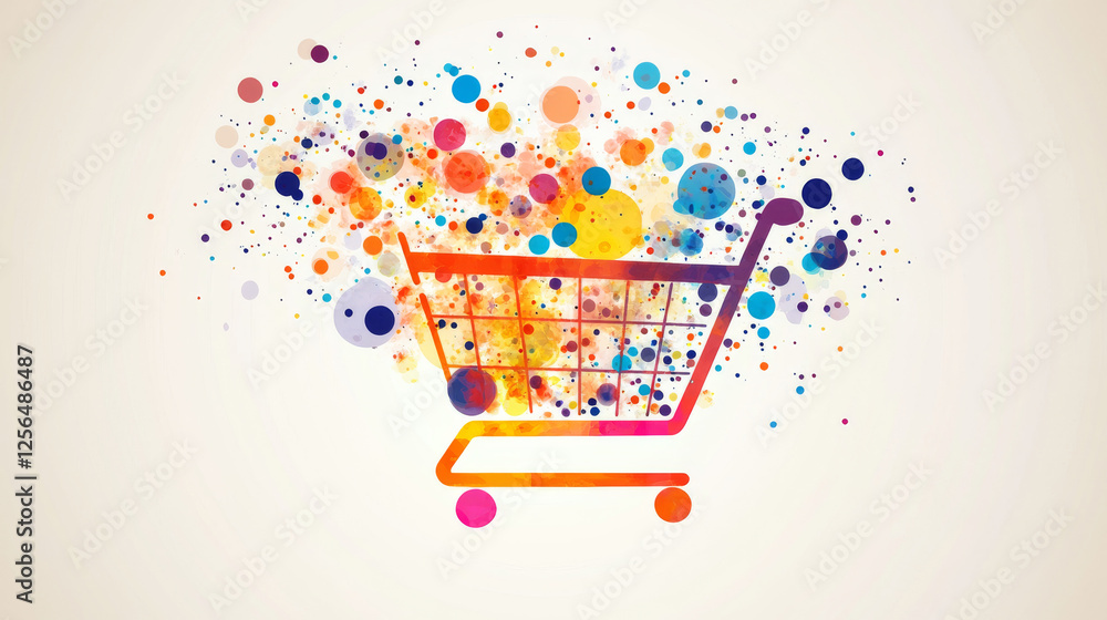 Poster shopping basket from the particles. the shopping cart consists of circles and points. vector illustr