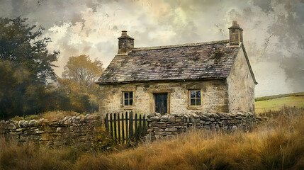 A quaint timeworn cottage. Time-Torn Landscapes. Illustration
