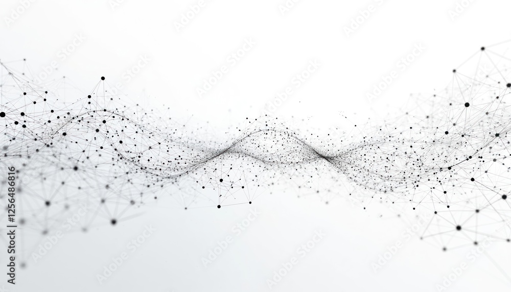 Poster abstract futuristic white background featuring connecting dots, lines forming wave. digital network 