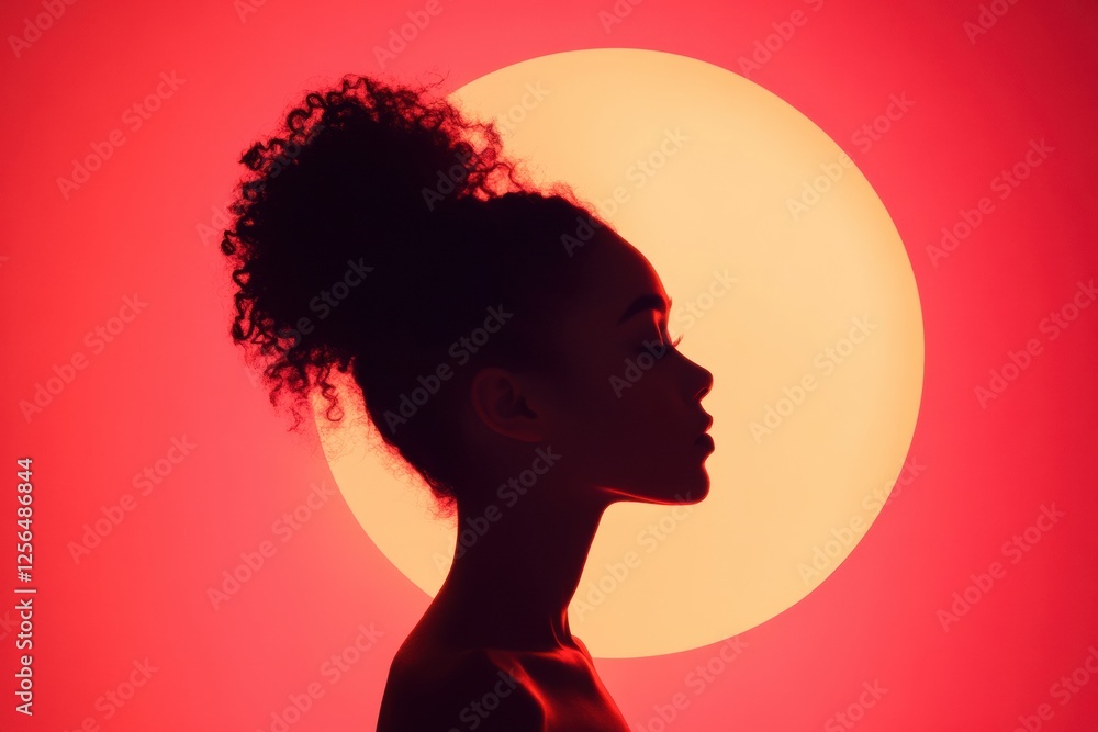Leinwandbilder silhouette of a model during sunset featuring warm glowing light and space for additional text. gene