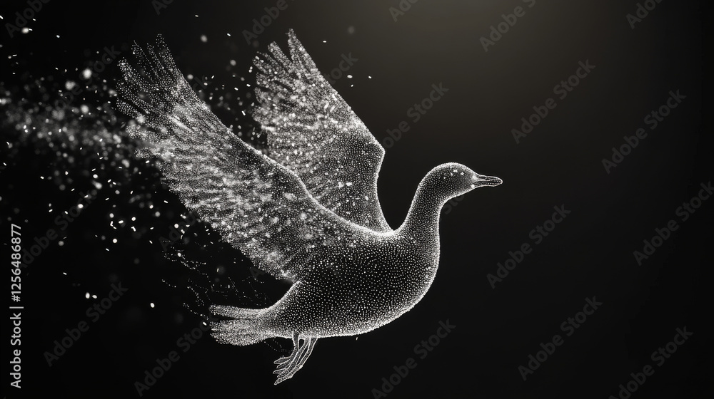 Poster goose of the particles. goose consists of circles and points. vector illustration