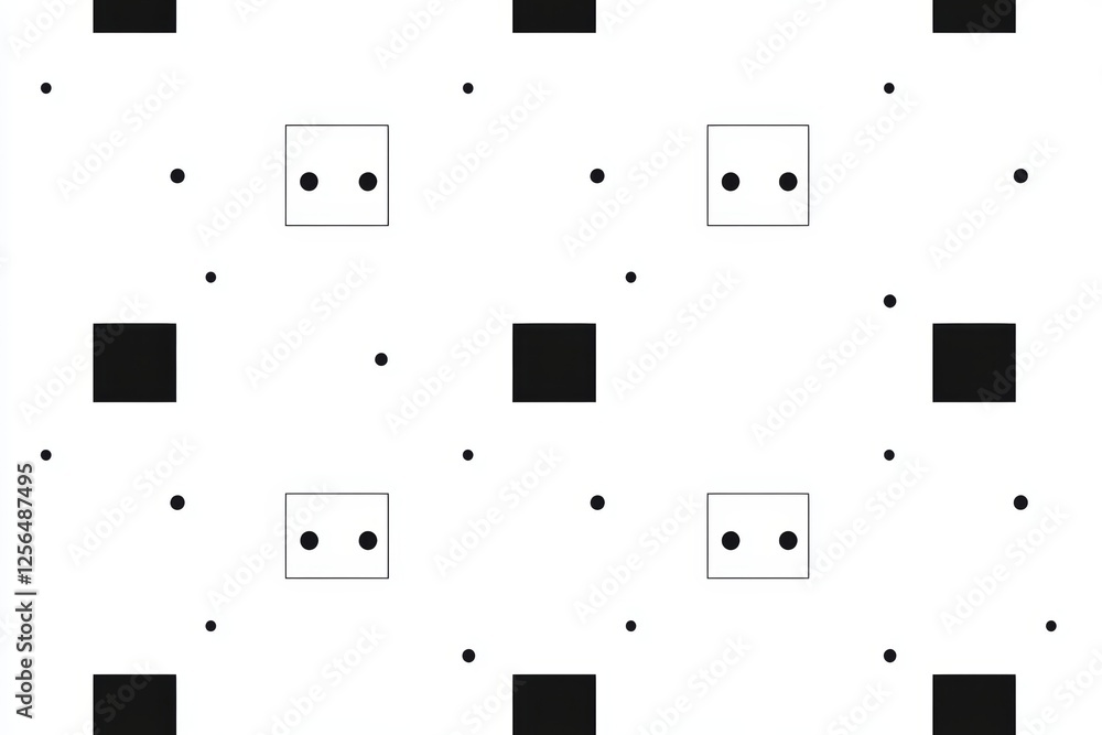 Poster black and white pattern of squares and circles