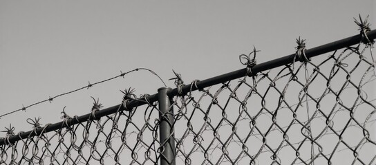 Metal fencing secured by barbed wire security barrier for protection and boundaries