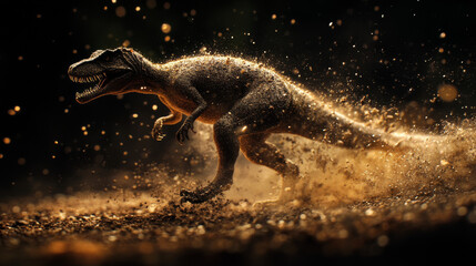 Dinosaur of particles. A predatory dinosaur on the hunt for the victim.