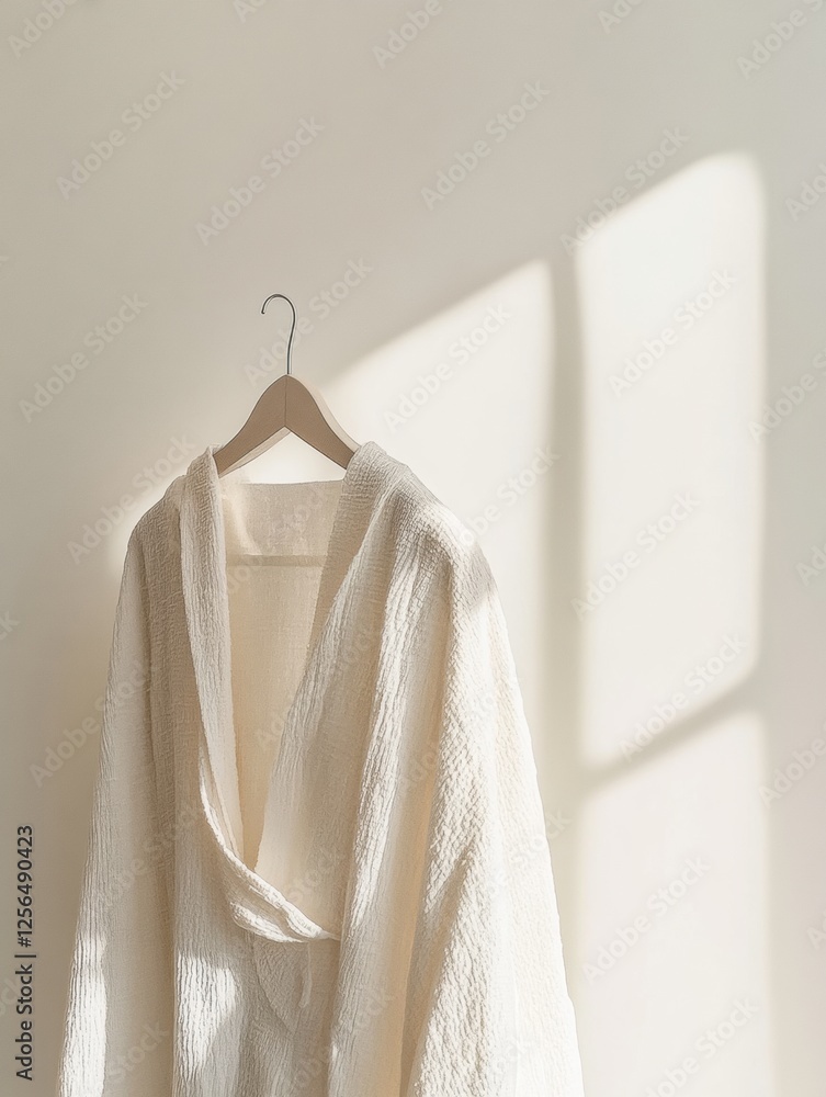 Poster minimalist clothing display against a neutral background with soft shadows in natural light. generat