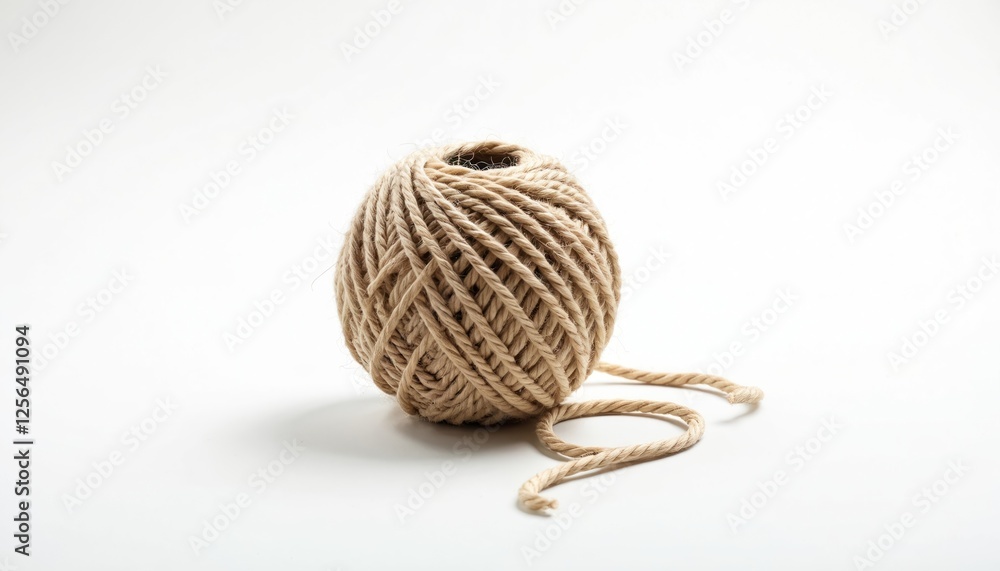 Aufkleber ball of beige string isolated on white backdrop. twine rope thread cord fiber texture provides mater