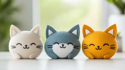 Cheerful felt and wool cats in pastel colors bring joy to any space