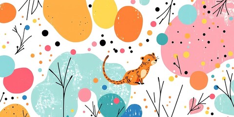 Whimsical Animal Sketch on Abstract Canvas