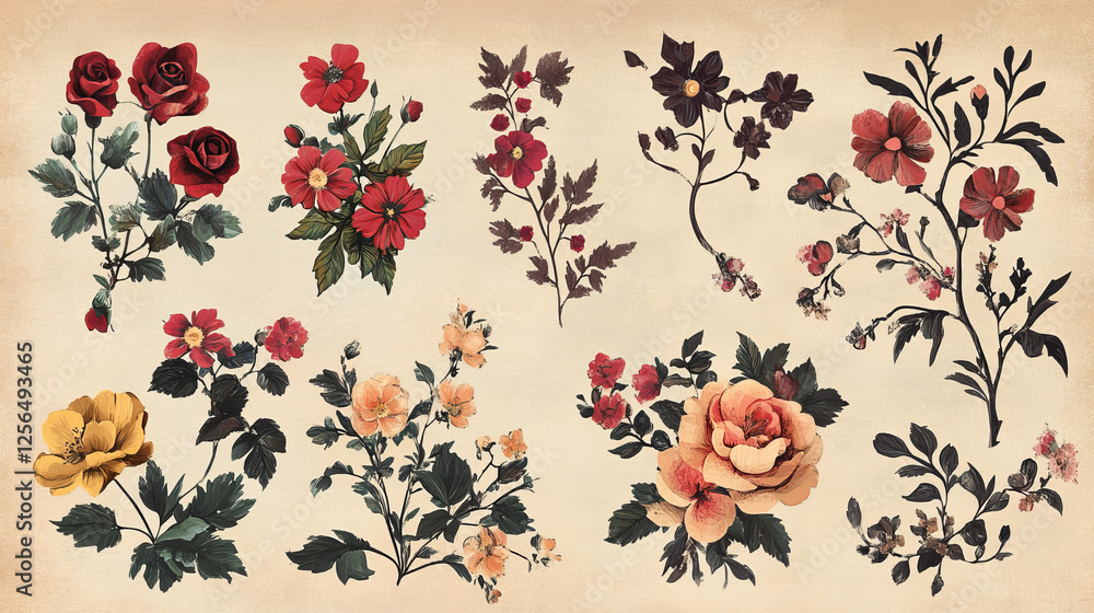 Aufkleber vintage floral embellishment and element for retro design. vector version also available in gallery