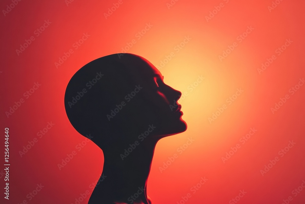 Aufkleber silhouette of a model against a vibrant sunset, glowing light adds an artistic touch and minimalist 