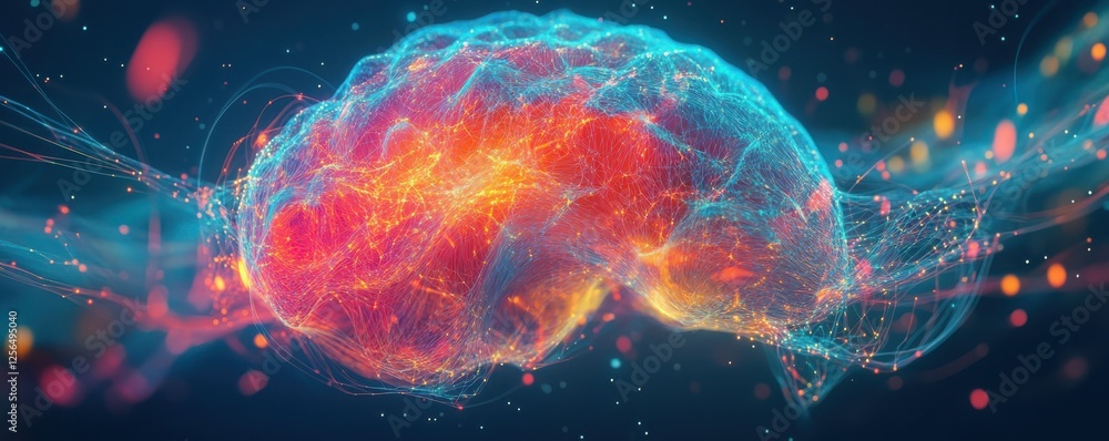 Aufkleber glowing brain with neural network connections and vibrant colors