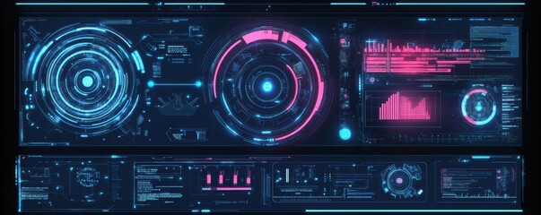 Fototapeta premium Futuristic digital interface with data visualization and holographic displays