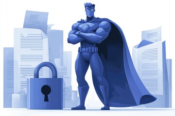 Superhero Stands as a Symbol of Security and Information Protection