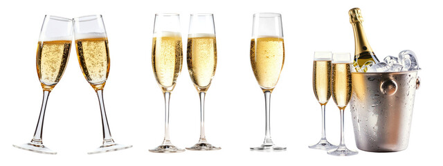 PNG Elegant champagne glasses celebration, element set on transparent background