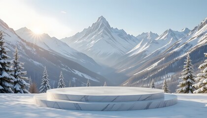 Majestic sunrise over snow-capped mountains serene landscape nature photography winter wonderland scenic view