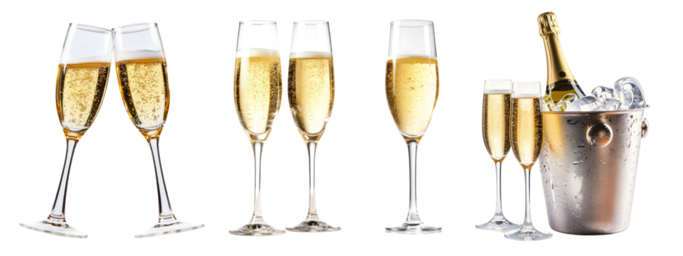 PNG Elegant champagne glasses celebration, element set on transparent background