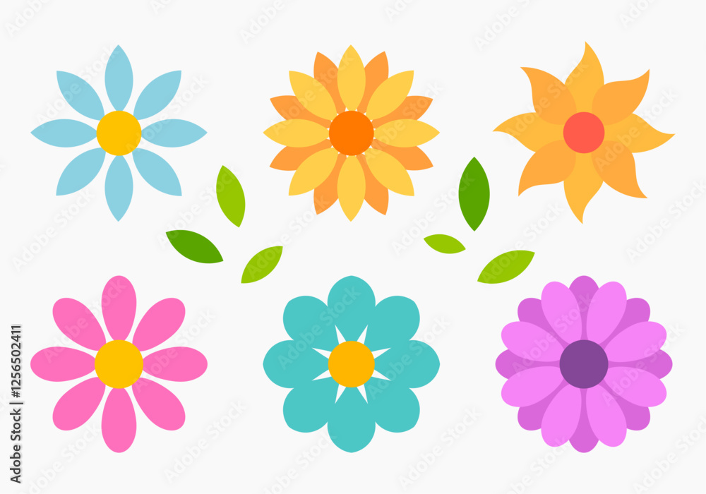 Wall mural flowers set isolated on white background. spring flowers cute design elements. vector illustration.