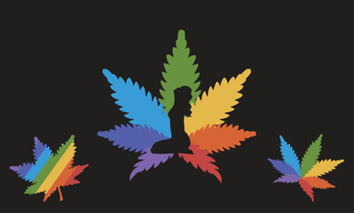 Girl on cannabis background, marijuana leaf, girl silhouette