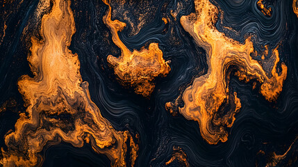 Abstract swirling gold and black texture; luxurious, cosmic, marbled design. Perfect for backgrounds, design elements, and artistic projects.