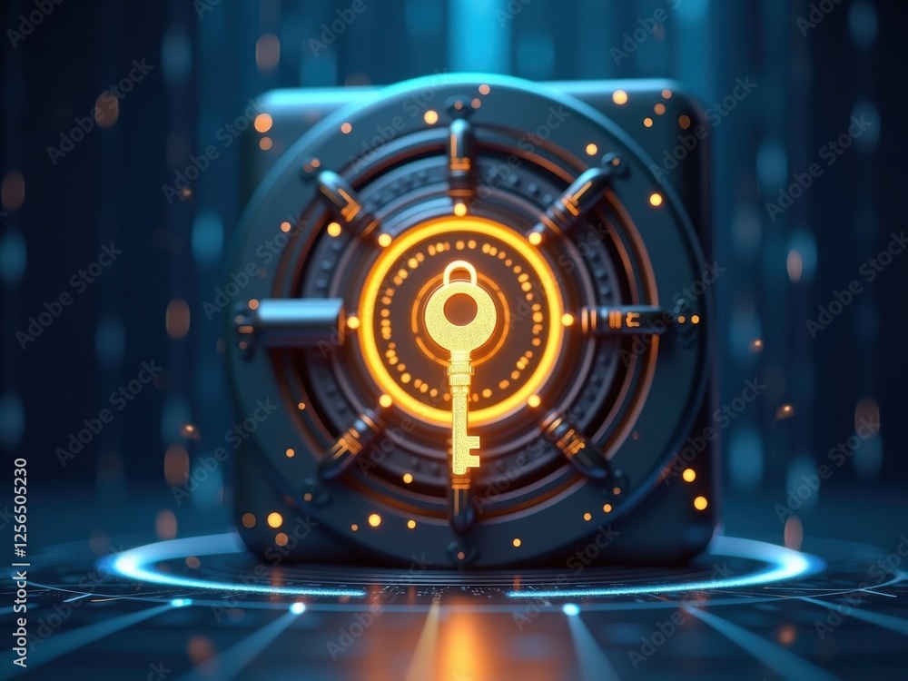 Poster stunning digital lock and key concept showcasing advanced security technology in a futuristic settin