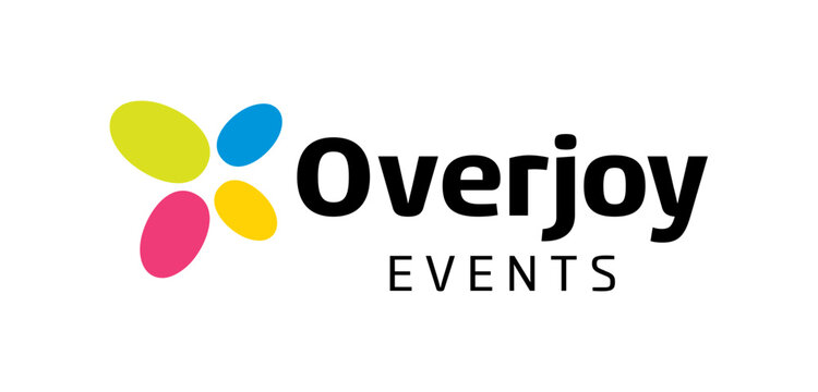 Over joy events colorful logo design captures festive energy and vibrant creativity with a stylish, adaptable brand identity corporate image editable vector.