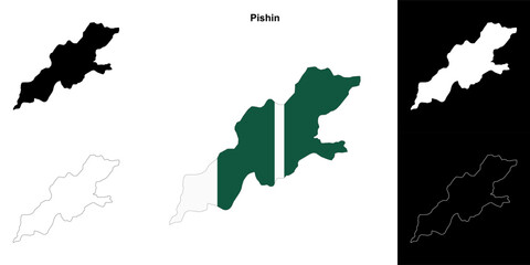 Pishin blank outline map set