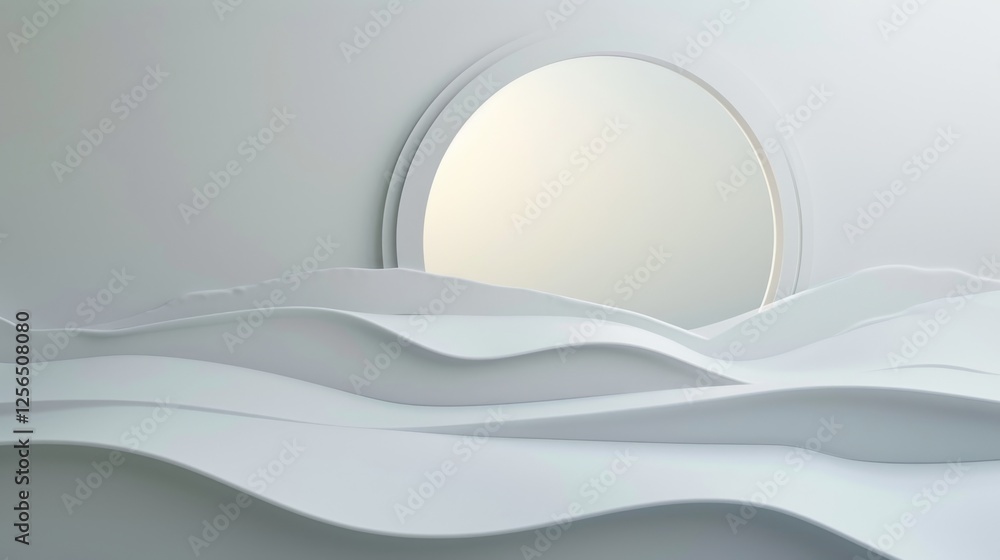 Poster a serene abstract composition featuring a minimalist sunrise with smooth layered textures and a soft