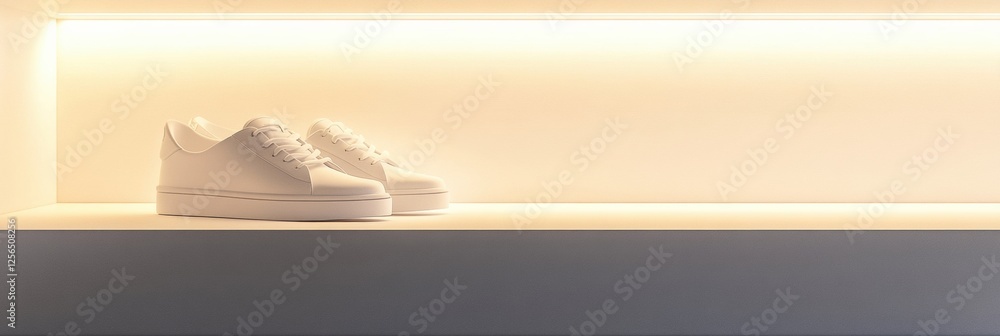 Poster minimalist shoe shelf featuring stylishly displayed sneakers in a bright, contemporary space for cre