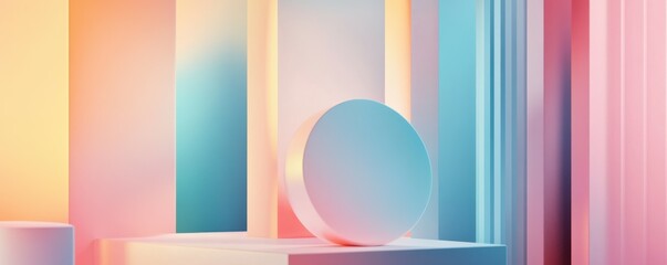 Abstract geometric composition with pastel colors and soft lighting