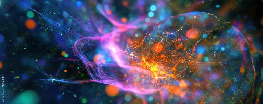 Poster abstract cosmic energy burst with neon colors and dynamic light patterns