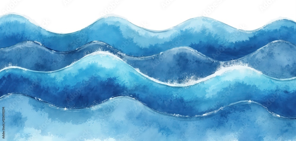 Aufkleber watercolor illustration shows ocean water waves texture with blue lines. isolated wavy design elemen