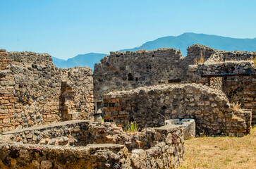 Pompeii, Campania, Italy - July 29th 2024: View of the ruins of Pompeii