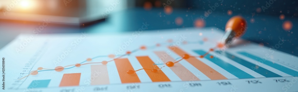 Poster Close up of paper with bar, line graphs. Statistical data analysis, financial figures, economic reports, business presentation concept. Information for visualization, market research, academic study.