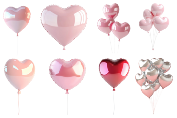 PNG Heart-shaped balloons in pink, element set on transparent background