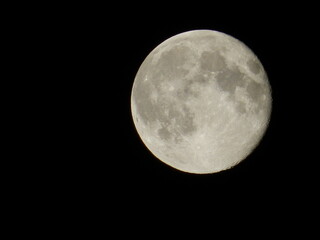 Detailed Full Moon Against a Black Night Sky. High-Resolution Lunar Photography