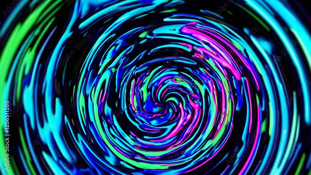 Poster vibrant neon light generating mesmerizing vortex, pulsating with dynamic energy against dark backdro