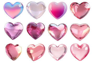 PNG Colorful glossy heart shapes, element set on transparent background