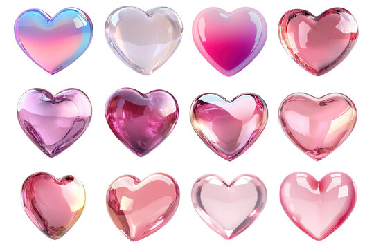 PNG Colorful glossy heart shapes, element set on transparent background