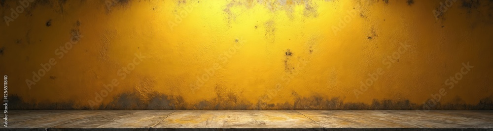 Aufkleber panoramic background banner of black and yellow grunge wall with concrete floor. dark golden stone, 