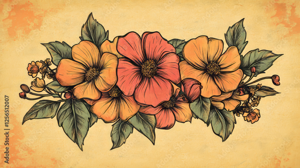 Poster vintage floral design element in retro style. vector version also available in gallery