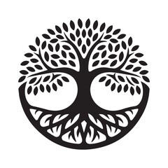 Yggdrasil tree, tree with roots, vector isolated on white background, vector illustration.