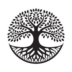 Yggdrasil tree, tree with roots, vector isolated on white background, vector illustration.