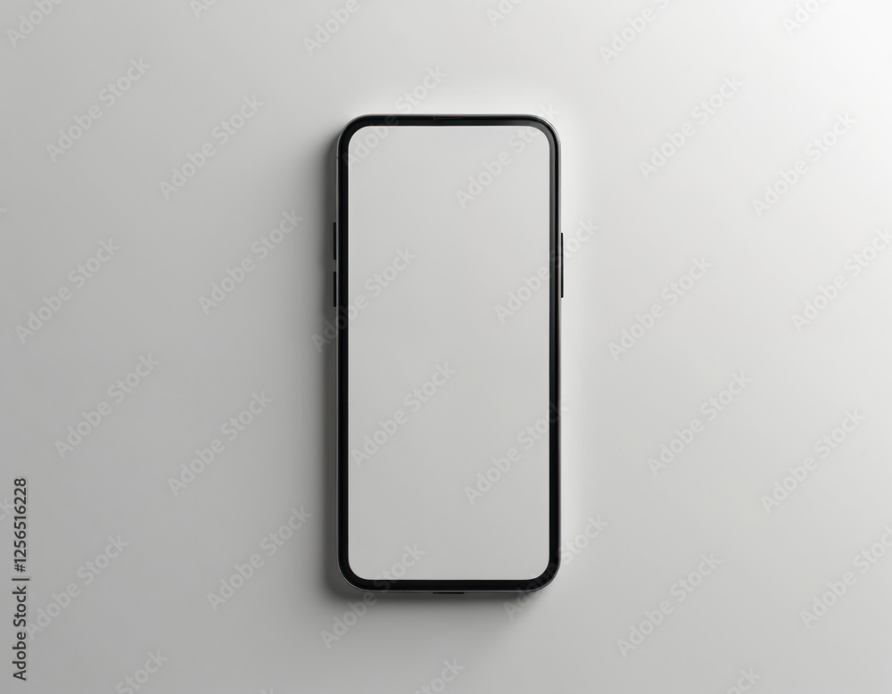 Leinwandbilder Modern smartphone mockup on isolated white minimalistic background with empty screen. Sleek device available for custom branding, design placement, app demo, website presentation. Mobile template for