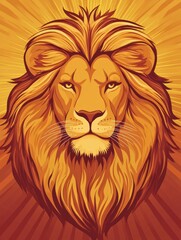 Obraz premium Regal lion portrait with golden mane glowing in sunset light, providing an opportunity for text overlay. Generative AI