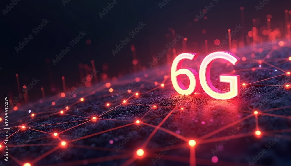 Leinwandbilder abstract digital 6g network illustration with high-speed internet concept on dark background. new wi