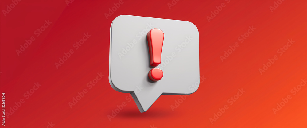 Poster A 3D speech bubble icon with a red exclamation mark on a red background, symbolizing a warning or important notification message.
